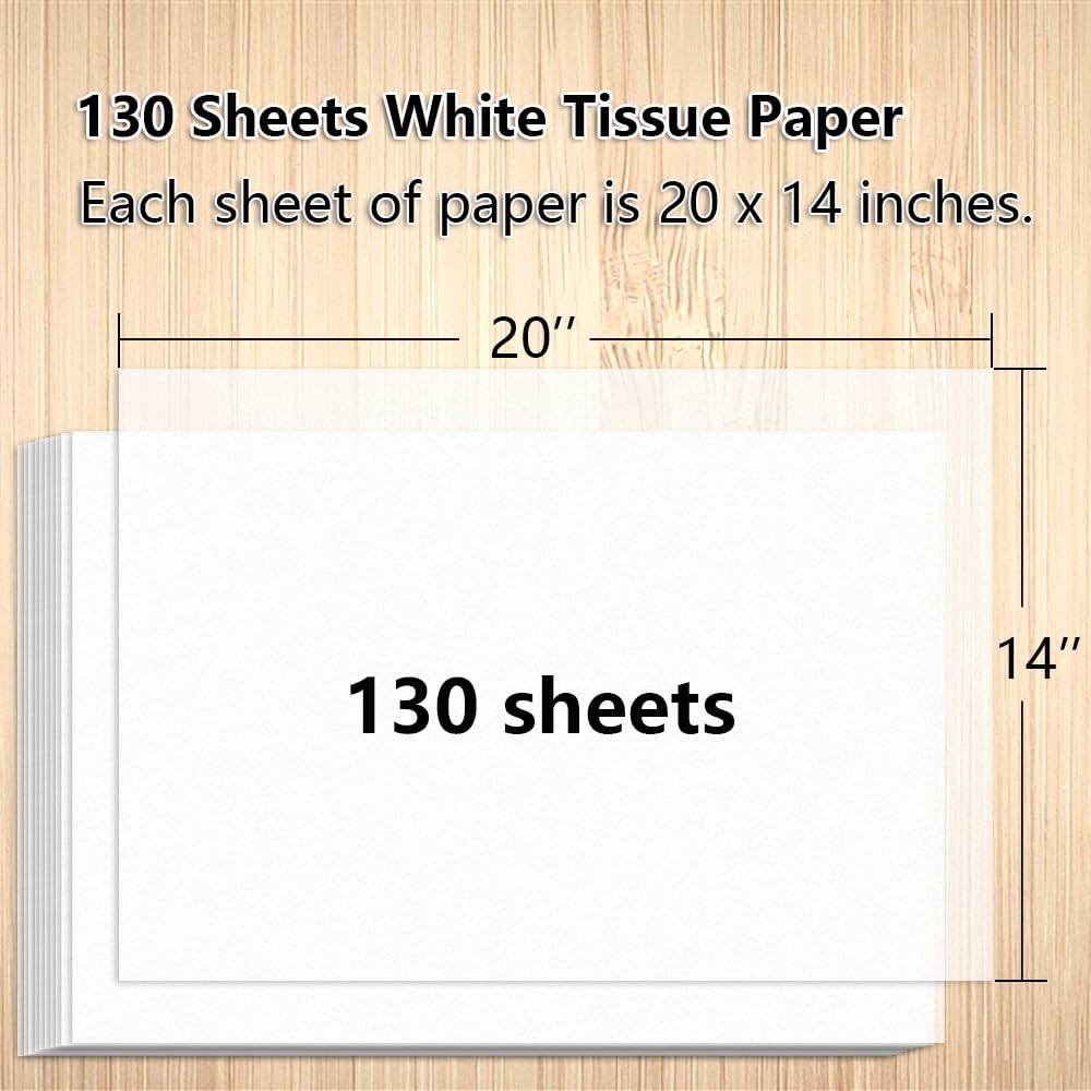 130 Sheets 20"x14" White Tissue Paper for Gift Bags Christmas Weddings white